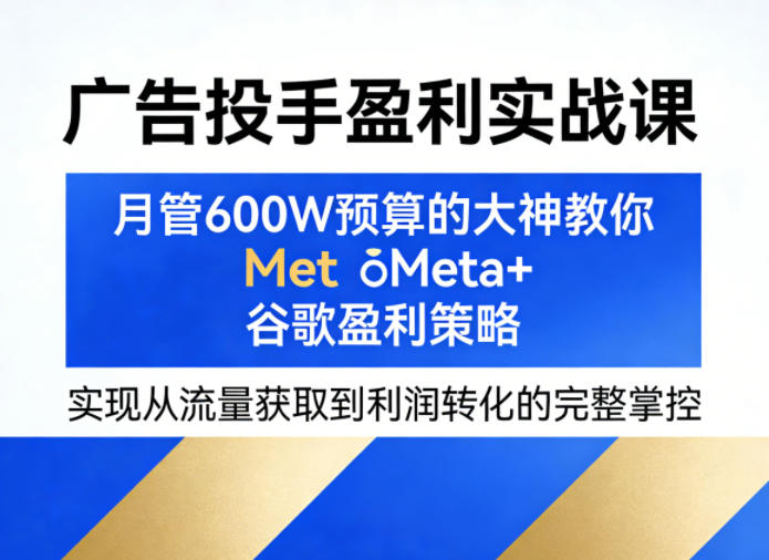 广告投手盈利实战课，月管600W预算的大神教你Meta+谷歌盈利策略，实现从流量获取到利润转化的完整掌控祝你网-副业赚钱-互联网创业-资源整合祝你网