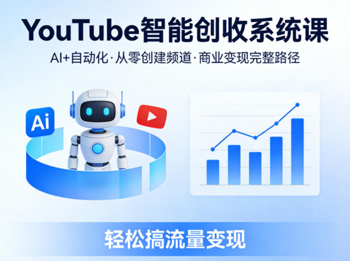 YouTube智能创收系统课，AI+自动化，从零创建YouTube频道并实现商业变现的完整路径，轻松搞流量变现祝你网-副业赚钱-互联网创业-资源整合祝你网