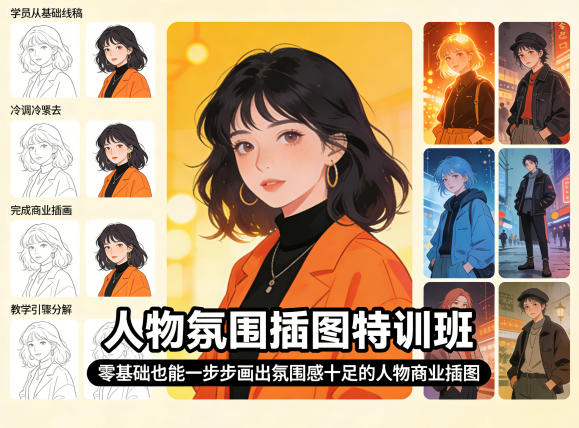 人物氛围插图特训班，零基础也能一步步画出氛围感十足的人物商业插图祝你网-副业赚钱-互联网创业-资源整合祝你网