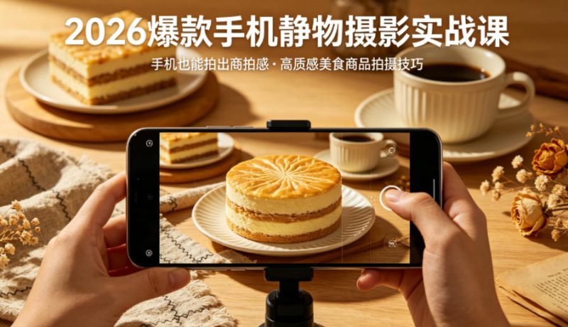 2026爆款手机静物摄影实战课，手机也能拍出商拍感，学会拍出高质感美食商品祝你网-副业赚钱-互联网创业-资源整合祝你网