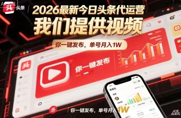 今日头条躺賺模式，你9我1，操作简单，一键发布，单机日入数百，长期合作祝你网-副业赚钱-互联网创业-资源整合祝你网