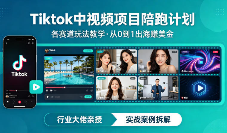 某大佬的Tiktok中视频项目陪跑，涵盖TK各个赛道玩法教学，从0到1出海賺美金祝你网-副业赚钱-互联网创业-资源整合祝你网