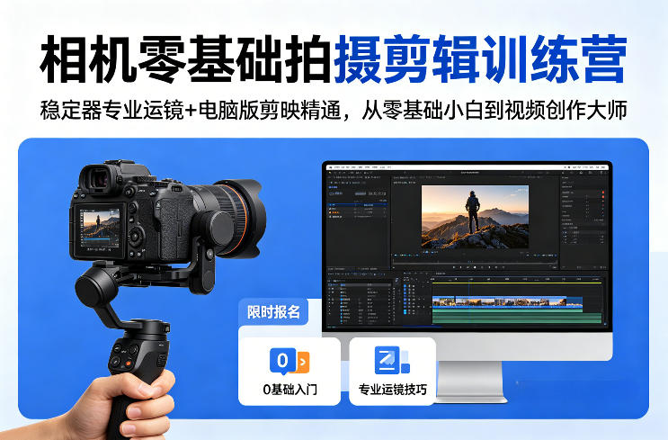 相机零基础拍摄剪辑训练营：稳定器专业运镜+电脑版剪映精通，从零基础小白到视频创作大师祝你网-副业赚钱-互联网创业-资源整合祝你网