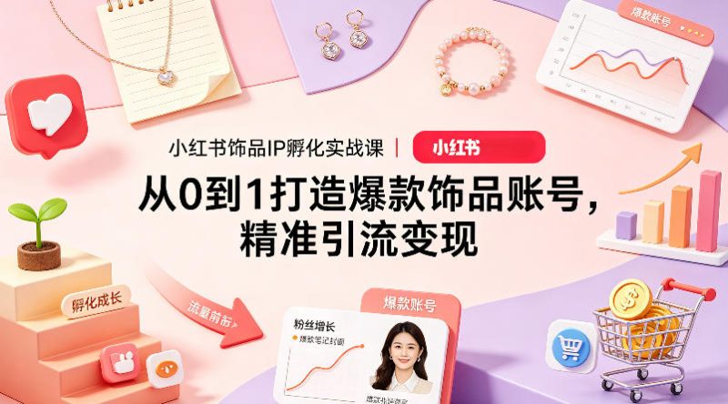 小红书饰品IP孵化实战课｜从0到1打造爆款饰品账号，精准引流变现祝你网-副业赚钱-互联网创业-资源整合祝你网