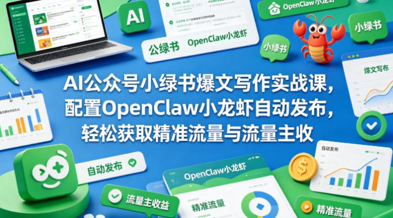 AI公众号小绿书爆文写作实战课，配置OpenClaw小龙虾自动发布，轻松获取精准流量与流量主收益祝你网-副业赚钱-互联网创业-资源整合祝你网
