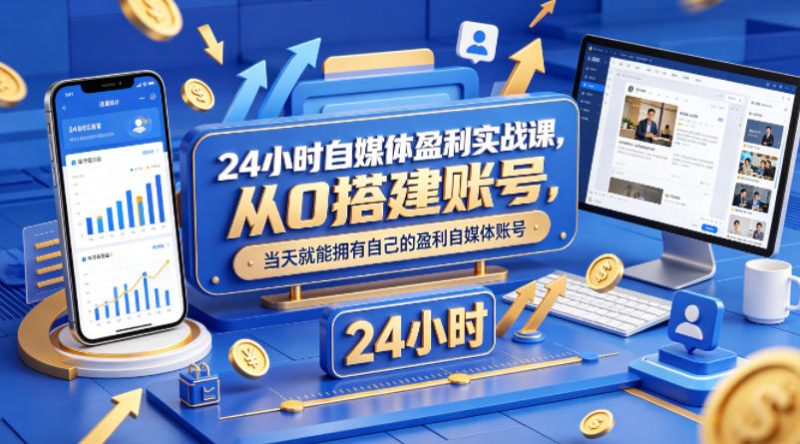 24小时自媒体盈利实战课，从0搭建账号，当天就能拥有自己的盈利自媒体账号祝你网-副业赚钱-互联网创业-资源整合祝你网