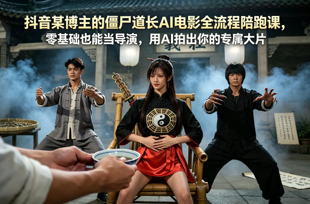 抖音某博主的僵尸道长AI电影全流程陪跑课，零基础也能当导演，用AI拍出你的专属大片祝你网-副业赚钱-互联网创业-资源整合祝你网