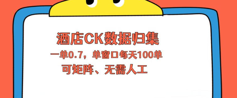 上班也能玩的酒店CK数据归集，一单0.7单窗口每天可做100单，一个人就能矩阵操作祝你网-副业赚钱-互联网创业-资源整合祝你网