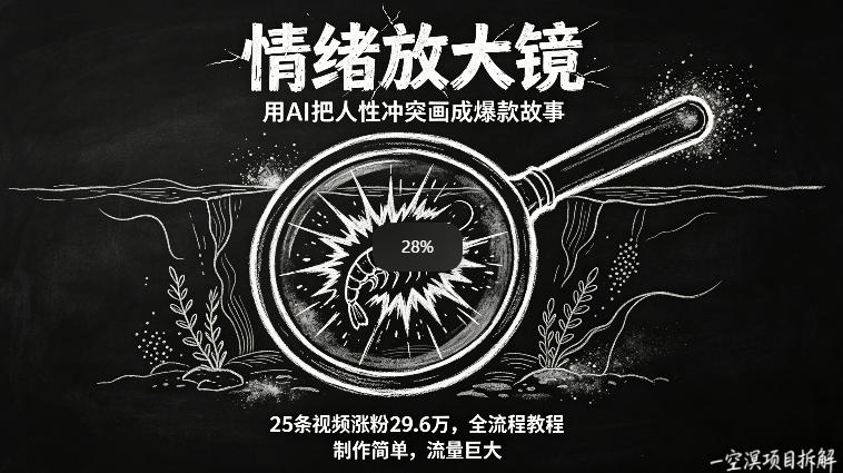 AI制作“情绪放大镜“视频，25条视频涨粉29.6W粉，流量巨大，制作简单，全流程教程祝你网-副业赚钱-互联网创业-资源整合祝你网