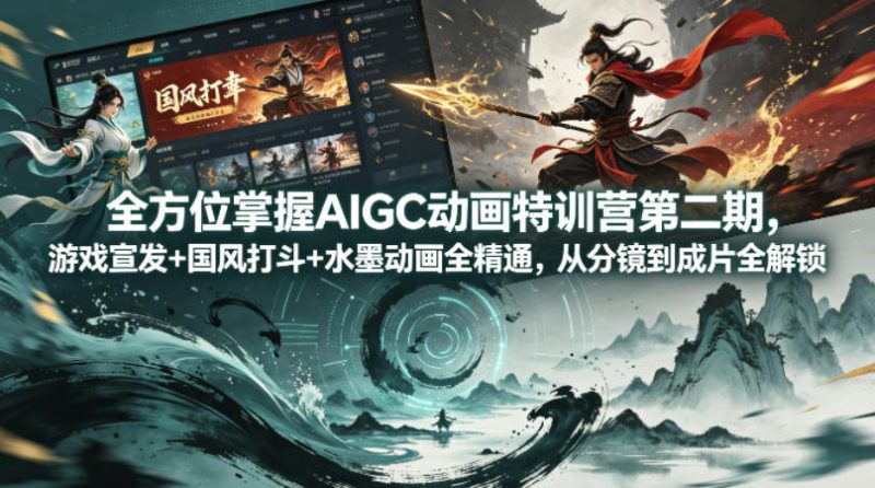 全方位掌握AIGC动画特训营第二期，游戏宣发+国风打斗+水墨动画全精通，从分镜到成片全解锁祝你网--专注互联网创业.信息差副业研究拒绝割韭菜祝你网