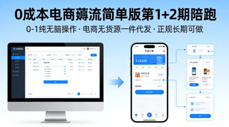 0成本电商薅流简单版第1+2期陪跑，0-1纯无脑操作，电商无货源一件代发，正规长期可做祝你网-副业赚钱-互联网创业-资源整合祝你网