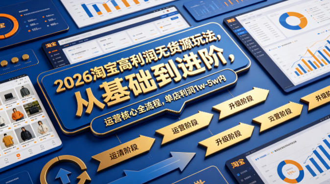 2026淘宝高利润无货源玩法，从基础到进阶，运营核心全流程，单店利润1w-5w内祝你网--专注互联网创业.信息差副业研究拒绝割韭菜祝你网
