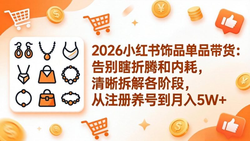 2026小红书饰品单品带货:告别瞎折腾和内耗,清晰拆解各阶段,从注册养号到月入5W+祝你网-副业赚钱-互联网创业-资源整合祝你网