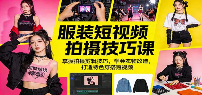服装短视频拍摄技巧课：掌握拍摄剪辑技巧，学会衣物改造，打造特色穿搭短视频祝你网-副业赚钱-互联网创业-资源整合祝你网