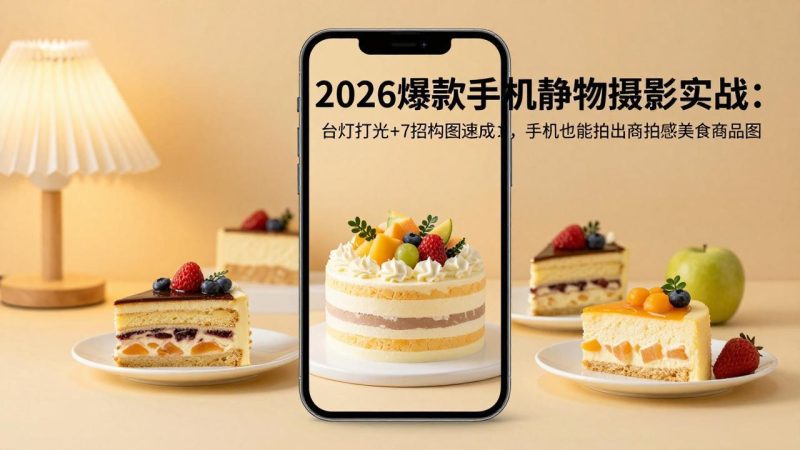2026爆款手机静物摄影实战：台灯打光+7招构图速成，手机也能拍出商拍感美食商品图祝你网-副业赚钱-互联网创业-资源整合祝你网