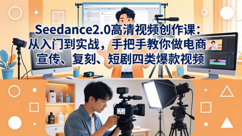 Seedance2.0高清视频创作课:从入门到实战,手把手教你做电商、宣传、复刻、短剧四类爆款视频祝你网-副业赚钱-互联网创业-资源整合祝你网