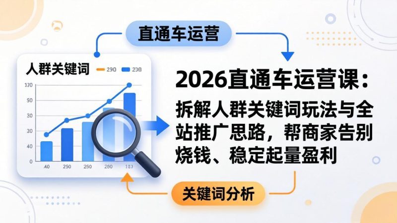 2026直通车运营课：拆解人群关键词玩法与全站推广思路，帮商家告别烧钱、稳定起量盈利祝你网-副业赚钱-互联网创业-资源整合祝你网