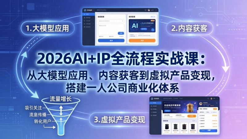 2026AI+IP全流程实战课:从大模型应用、内容获客到虚拟产品变现,搭建一人公司商业化体系祝你网-副业赚钱-互联网创业-资源整合祝你网