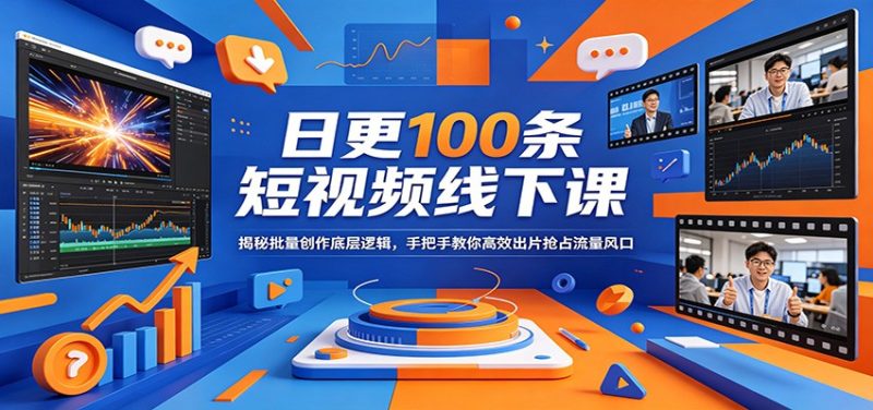 日更100条短视频线下课：揭秘批量创作底层逻辑，手把手教你高效出片抢占流量风口祝你网-副业赚钱-互联网创业-资源整合祝你网