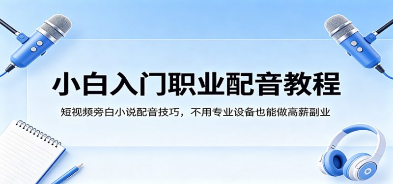 小白入门职业配音教程，短视频旁白小说配音技巧，不用专业设备也能做高薪副业祝你网-副业赚钱-互联网创业-资源整合祝你网