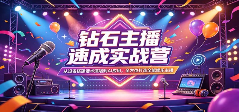 钻石主播速成实战营：从设备搭建话术演唱到AI应用，全方位打造全能娱乐主播祝你网-副业赚钱-互联网创业-资源整合祝你网