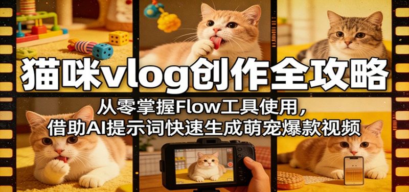 猫咪vlog创作全攻略：从零掌握Flow工具使用，借助AI提示词快速生成萌宠爆款视频祝你网-副业赚钱-互联网创业-资源整合祝你网