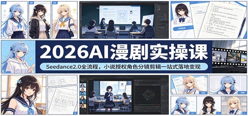 2026AI漫剧实操课：Seedance2.0全流程，小说授权角色分镜剪辑一站式落地变现祝你网-副业赚钱-互联网创业-资源整合祝你网