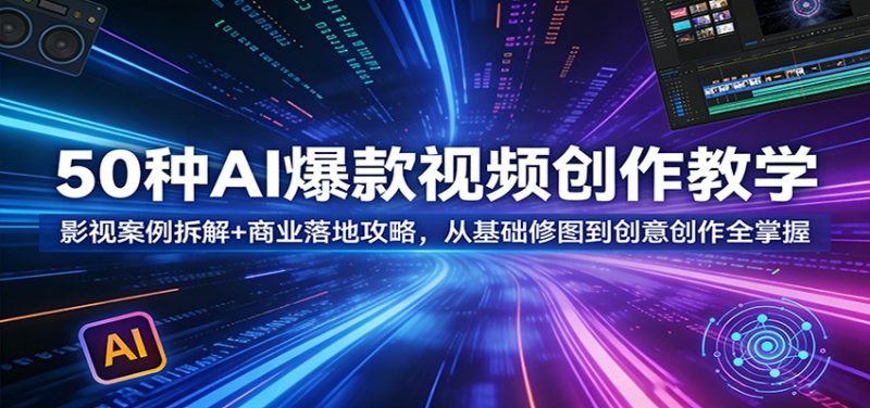 50种AI爆款视频创作教学：影视案例拆解+商业落地攻略，从基础修图到创意创作全掌握祝你网-副业赚钱-互联网创业-资源整合祝你网