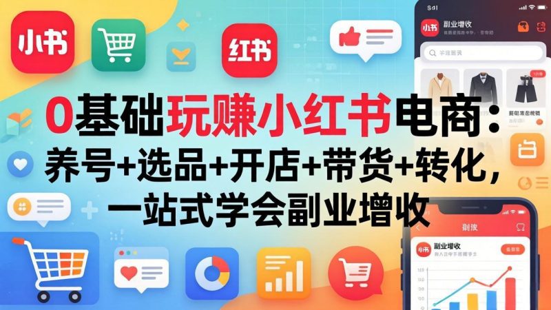 0基础玩赚小红书电商：养号+选品+开店+带货+转化，一站式学会副业增收祝你网-副业赚钱-互联网创业-资源整合祝你网