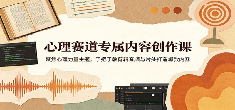 心理赛道专属内容创作课：聚焦心理力量主题，手把手教剪辑音频与片头打造爆款内容祝你网-副业赚钱-互联网创业-资源整合祝你网