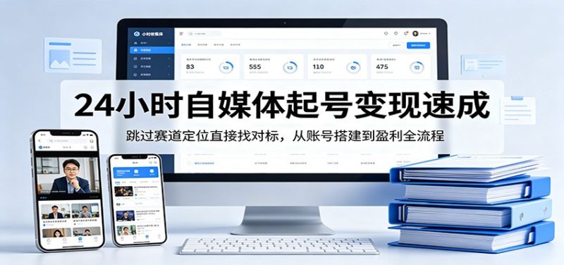 24小时自媒体起号变现速成，跳过赛道定位直接找对标，从账号搭建到盈利全流程祝你网-副业赚钱-互联网创业-资源整合祝你网