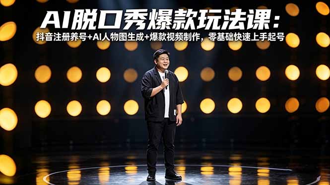 AI脱口秀爆款玩法课:抖音注册养号+AI人物图生成+爆款视频制作,零基础快速上手起号祝你网-副业赚钱-互联网创业-资源整合祝你网