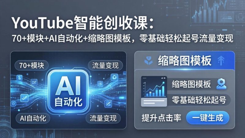 YouTube智能创收课:70+模块+AI自动化+缩略图模板,零基础轻松起号流量变现祝你网-副业赚钱-互联网创业-资源整合祝你网