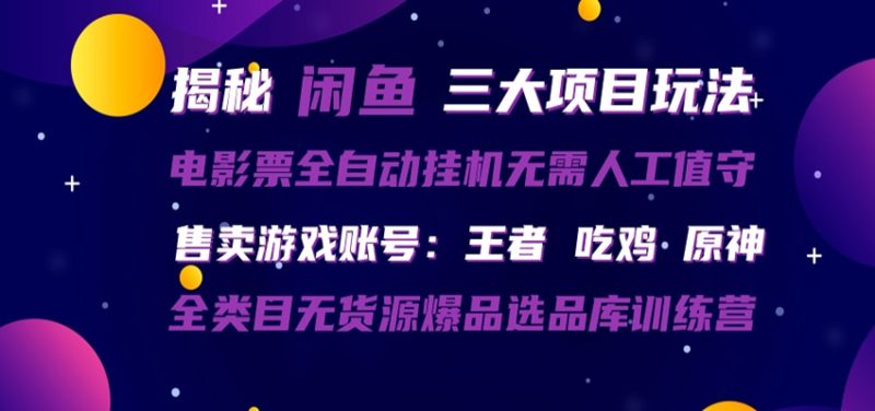 闲鱼三种玩法 全自动电影票 售卖游戏账号 爆品选品库训练营祝你网-副业赚钱-互联网创业-资源整合祝你网