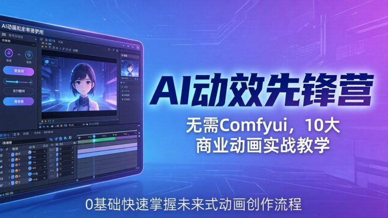 AI 动效先锋营：无需Comfyui，10大商业动画实战教学，0基础快速掌握未来式动画创作流程祝你网-副业赚钱-互联网创业-资源整合祝你网