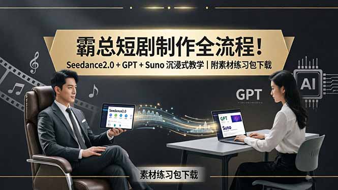 霸总短剧制作全流程！Seedance2.0 + GPT + Suno 沉浸式教学｜附素材练习包下载祝你网-副业赚钱-互联网创业-资源整合祝你网