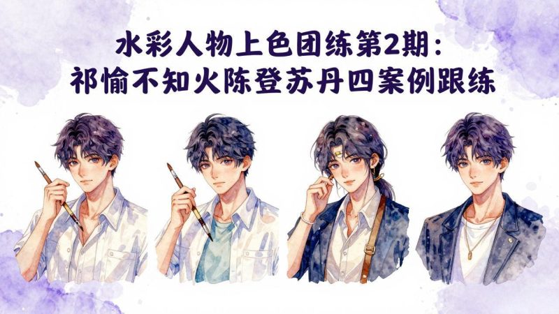 水彩人物上色团练第2期：祁煜不知火陈登苏丹四案例跟练，手把手提升绘画能力祝你网-副业赚钱-互联网创业-资源整合祝你网