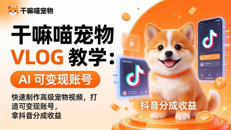 干嘛喵宠物 VLOG 教学:AI 快速制作高级宠物视频,打造可变现账号,拿抖音分成收益祝你网-副业赚钱-互联网创业-资源整合祝你网