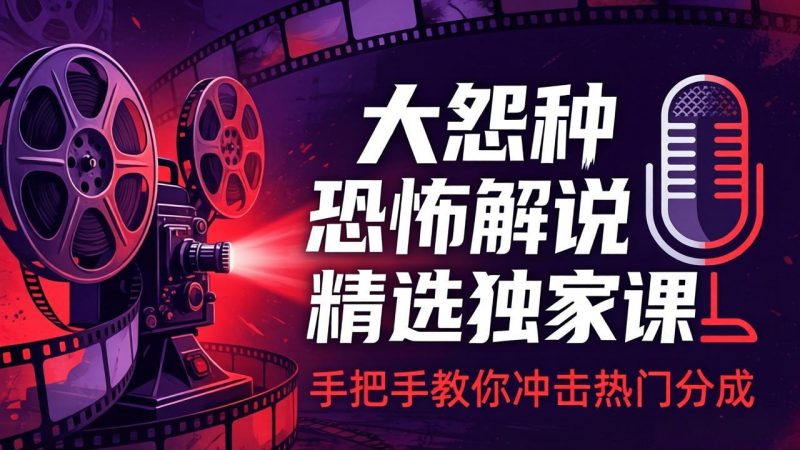 大怨种恐怖解说精选独家课：电影下载+文案配音+片头封面，手把手教你冲击热门分成祝你网-副业赚钱-互联网创业-资源整合祝你网