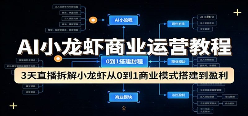 AI小龙虾商业运营教程：3天直播拆解小龙虾从0到1商业模式搭建到盈利祝你网-副业赚钱-互联网创业-资源整合祝你网