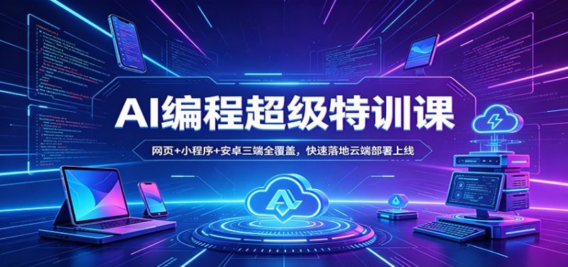AI编程超级特训课：网页+小程序+安卓三端全覆盖，快速落地云端部署上线祝你网-副业赚钱-互联网创业-资源整合祝你网