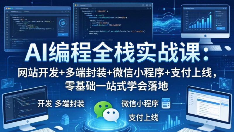 AI编程全栈实战课：网站开发+多端封装+微信小程序+支付上线，零基础一站式学会落地祝你网-副业赚钱-互联网创业-资源整合祝你网