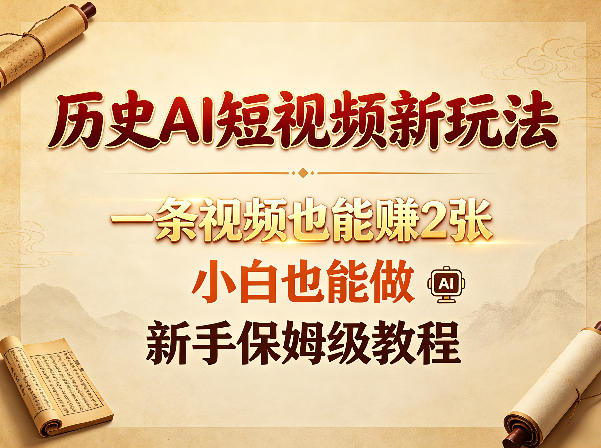 历史AI短视频新玩法，一条视频也能賺2张，小白也能做，新手保姆级教程祝你网--专注互联网创业.信息差副业研究拒绝割韭菜祝你网