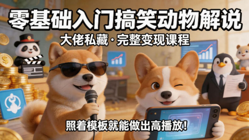 零基础入门搞笑动物解说，大佬私藏完整变现课程，照着模板就能做出高播放祝你网--专注互联网创业.信息差副业研究拒绝割韭菜祝你网