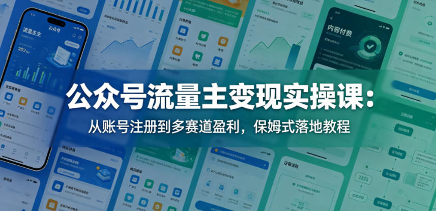 公众号流量主变现实操课：从账号注册到多赛道盈利，保姆式落地教程祝你网--专注互联网创业.信息差副业研究拒绝割韭菜祝你网