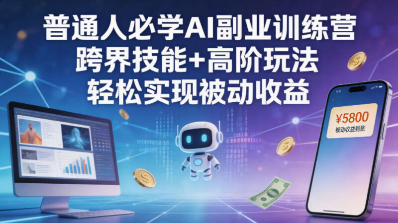 普通人必学AI副业训练营跨界技能+高阶玩法轻松实现被动收益祝你网--专注互联网创业.信息差副业研究拒绝割韭菜祝你网