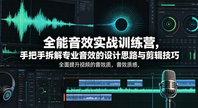 全能音效实战训练营，手把手拆解专业音效的设计思路与剪辑技巧，全面提升视频的音效质感祝你网--专注互联网创业.信息差副业研究拒绝割韭菜祝你网