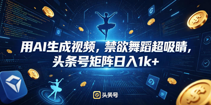 用AI生成视频，禁欲舞蹈超吸睛，头条号矩阵日入1k+祝你网--专注互联网创业.信息差副业研究拒绝割韭菜祝你网