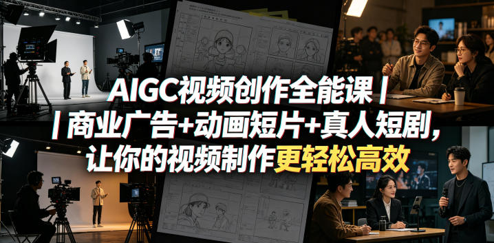 AIGC视频创作全能课｜商业广告+动画短片+真人短剧，让你的视频制作更轻松高效祝你网--专注互联网创业.信息差副业研究拒绝割韭菜祝你网