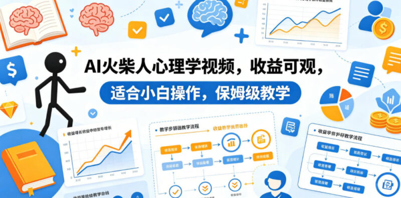 AI火柴人心理学视频，收益可观，适合小白操作，保姆级教学祝你网--专注互联网创业.信息差副业研究拒绝割韭菜祝你网